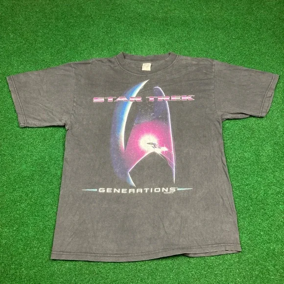Vintage Star Trek Generations Shirt Mens M Black 1994 Movie Promo Logo 90s Tee